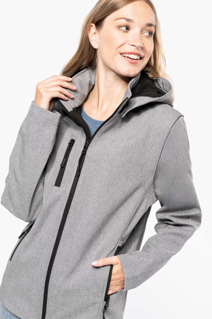 VESTE SOFTSHELL UNISEXE 3 COUCHES À CAPUCHE AVEC MANCHES AMOVIBLES