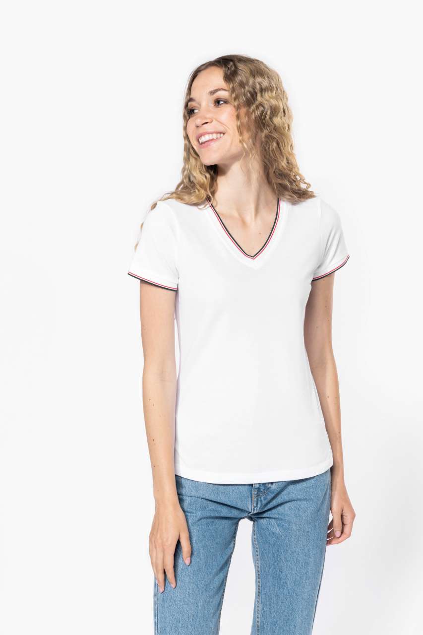 LADIES' PIQUÉ KNIT V-NECK T-SHIRT