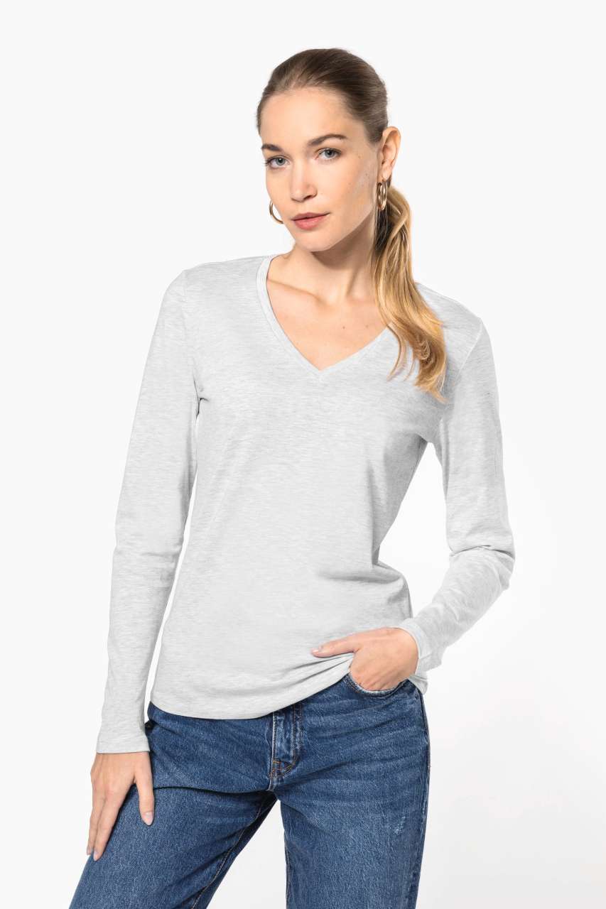 LADIES' LONG-SLEEVED V-NECK T-SHIRT