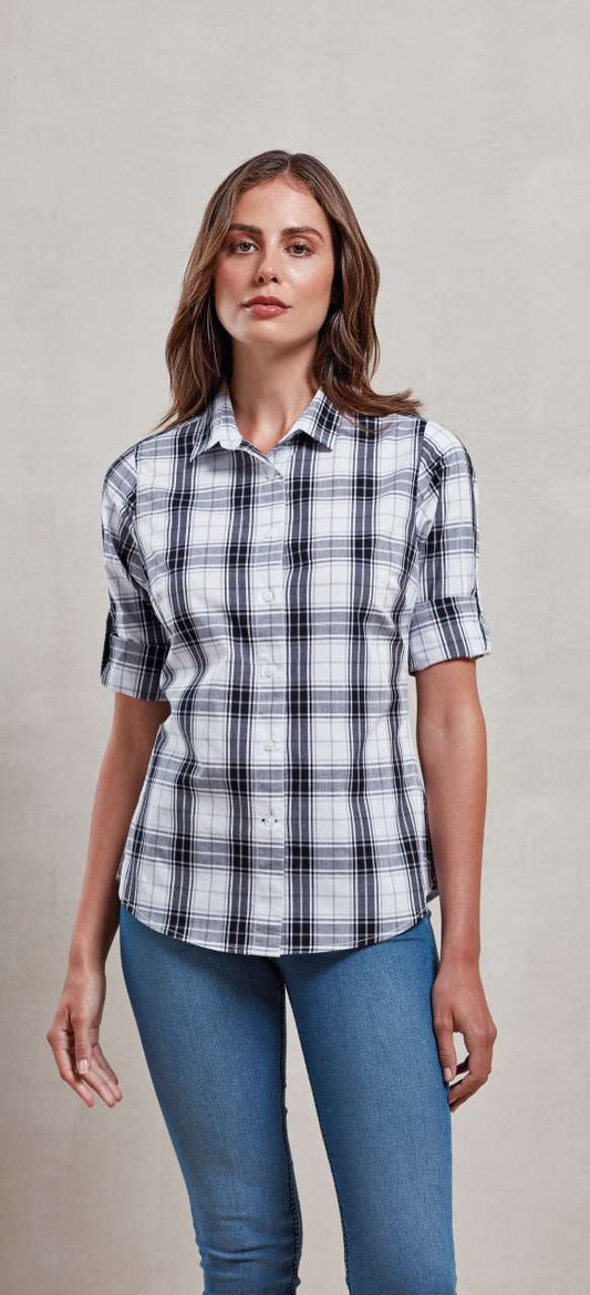 'GINMILL' CHECK - WOMEN'S LONG SLEEVE COTTON SHIRT