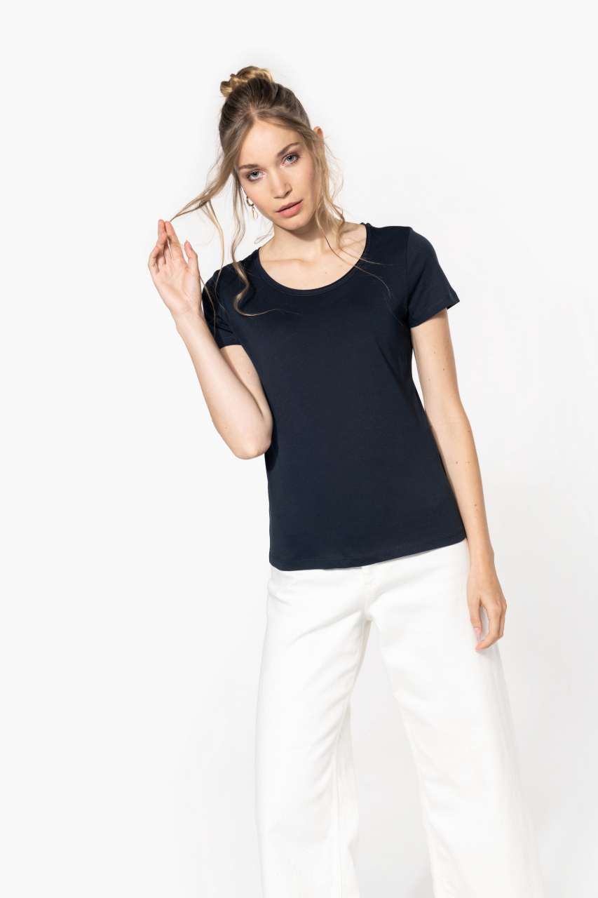 LADIES' SHORT-SLEEVED ORGANIC T-SHIRT WITH RAW EDGE NECKLINE
