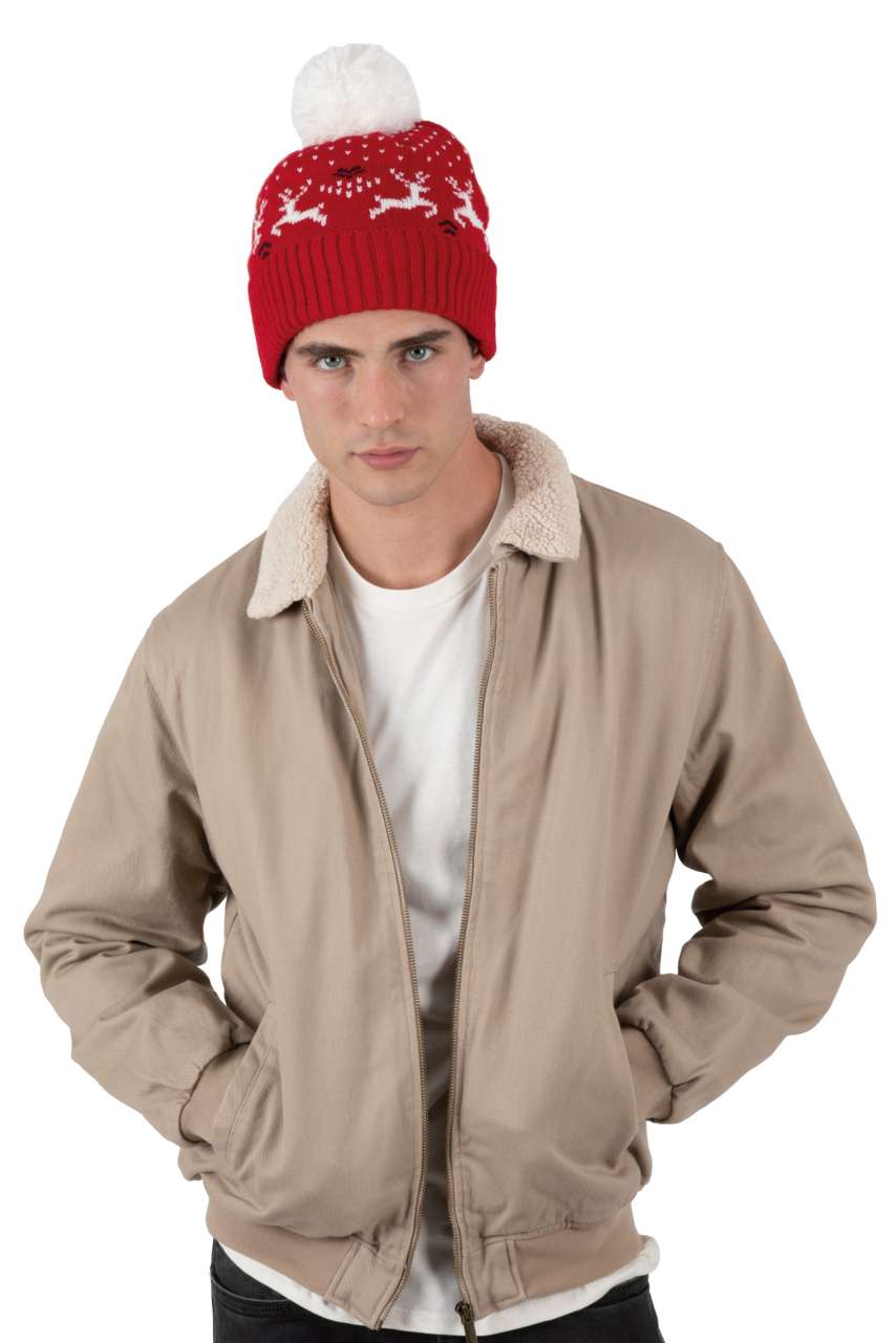 WINTER BEANIE WITH REINDEER DESIGN