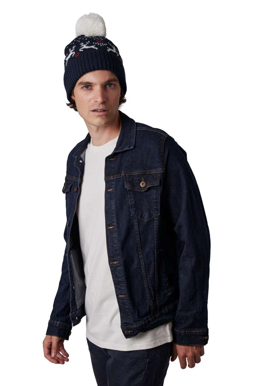 WINTER BEANIE WITH REINDEER DESIGN