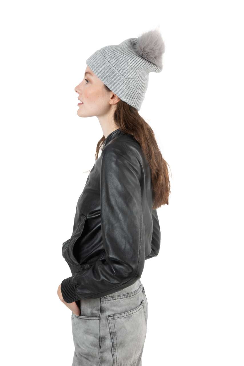 KNITTED BOBBLE BEANIE IN RECYCLED YARN