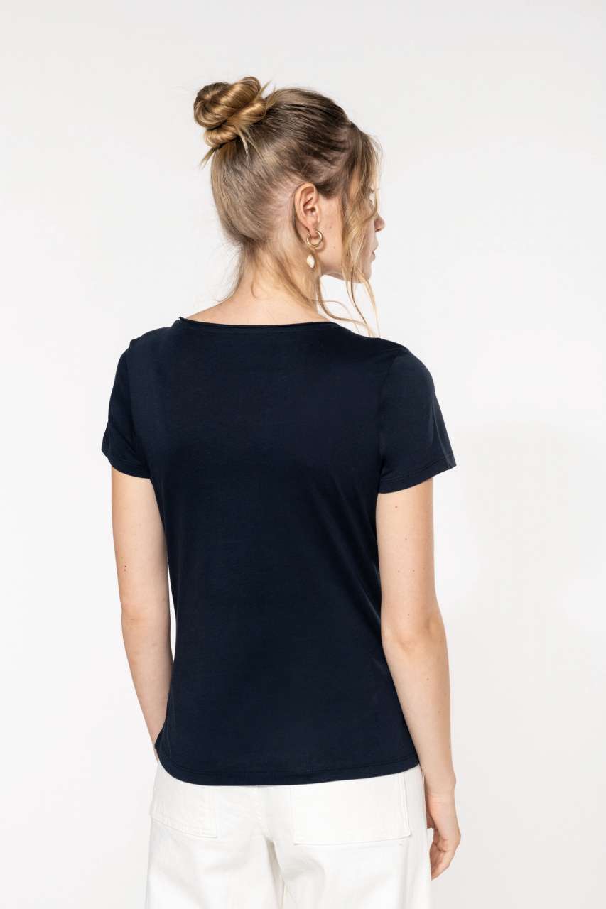 LADIES' SHORT-SLEEVED ORGANIC T-SHIRT WITH RAW EDGE NECKLINE