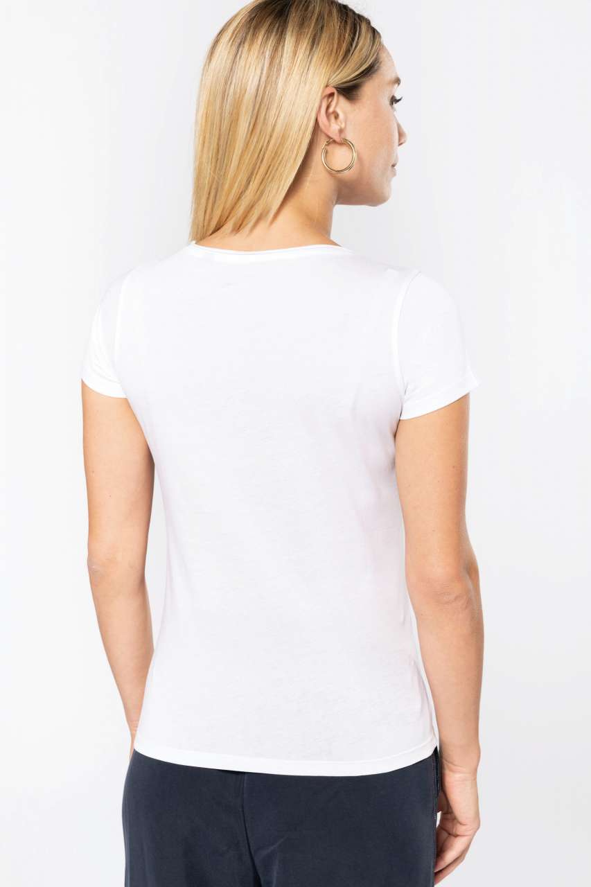 LADIES' SHORT-SLEEVED ORGANIC T-SHIRT WITH RAW EDGE NECKLINE