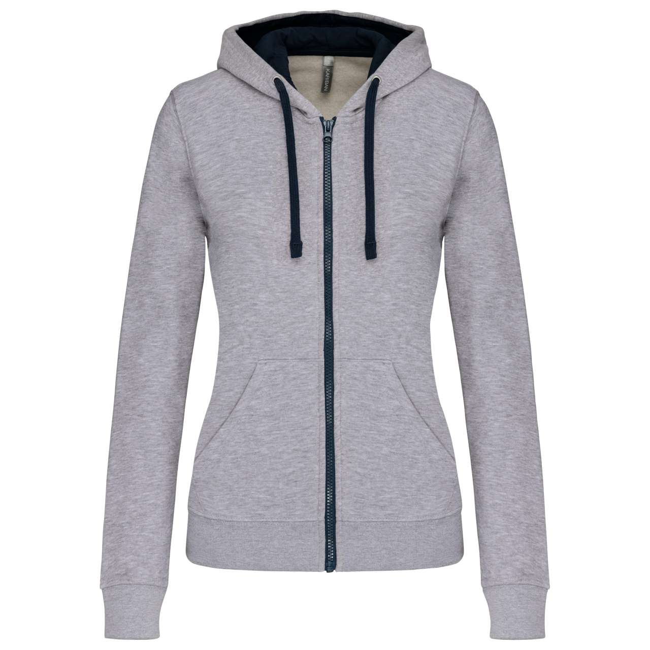 SWEAT-SHIRT À CAPUCHE CONTRASTÉ ET FERMETURE ÉCLAIR COMPLÈTE POUR FEMME