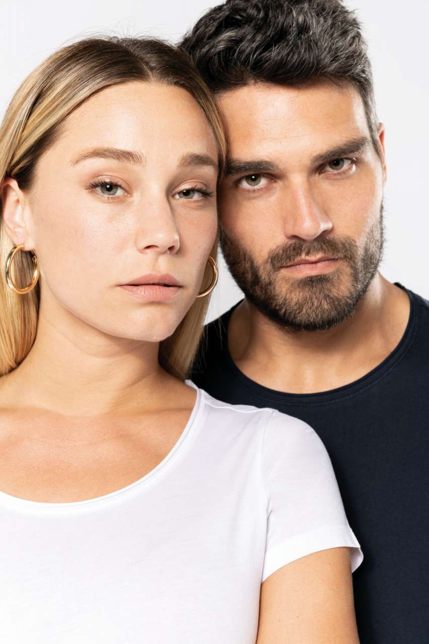 LADIES' SHORT-SLEEVED ORGANIC T-SHIRT WITH RAW EDGE NECKLINE