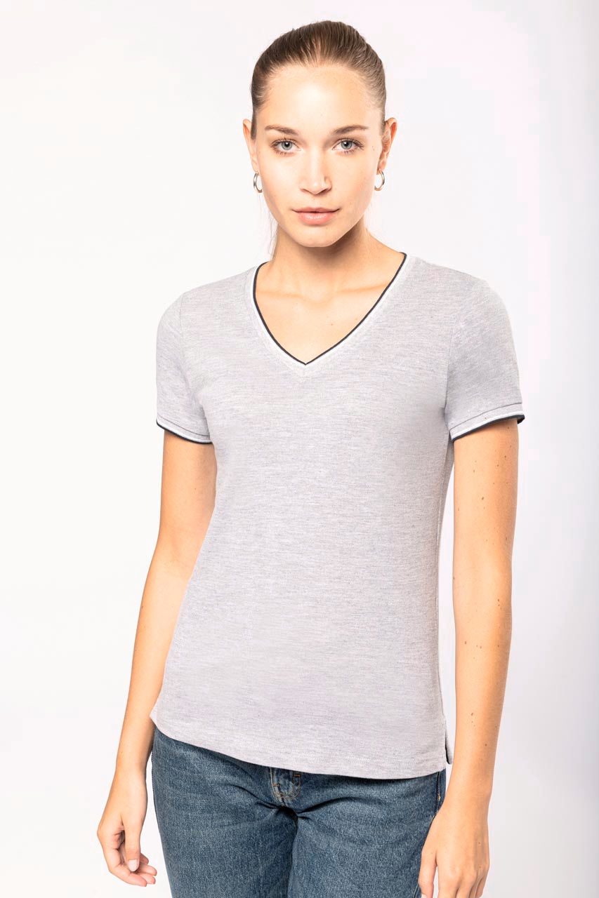 LADIES' PIQUÉ KNIT V-NECK T-SHIRT