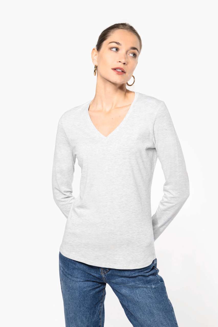 LADIES' LONG-SLEEVED V-NECK T-SHIRT