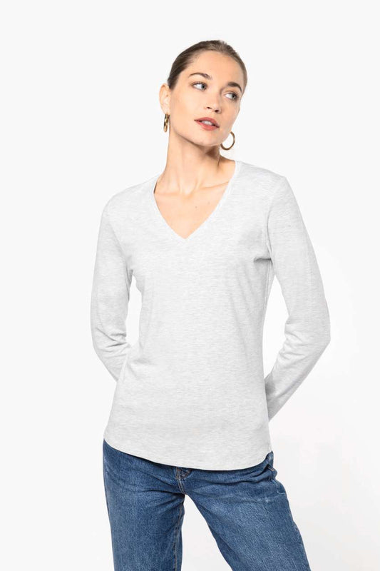 LADIES' LONG-SLEEVED V-NECK T-SHIRT