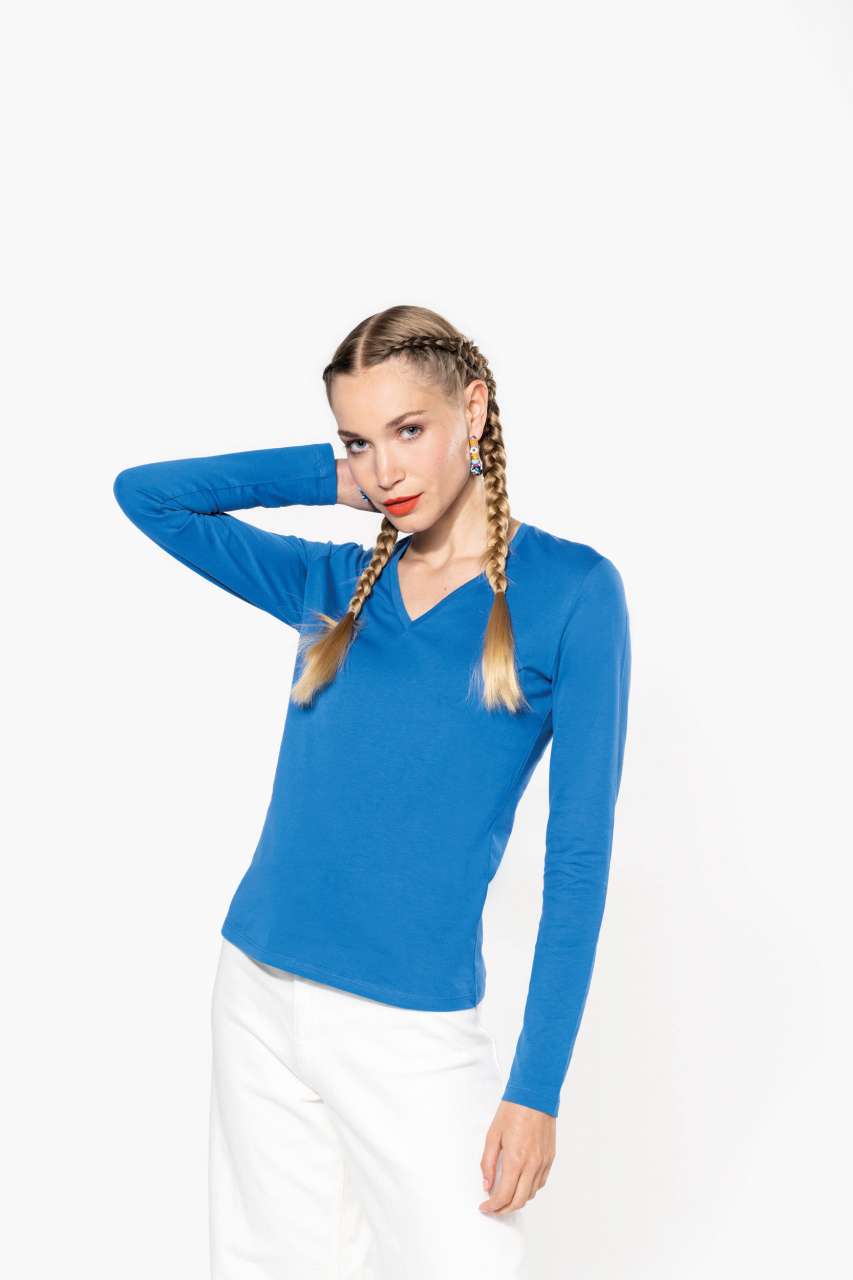 LADIES' LONG-SLEEVED V-NECK T-SHIRT