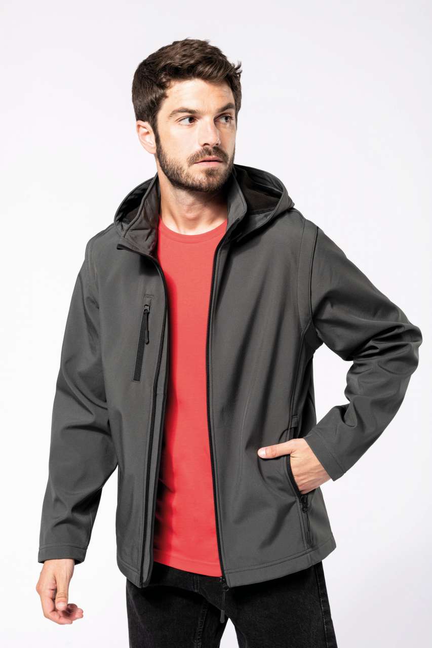 VESTE SOFTSHELL UNISEXE 3 COUCHES À CAPUCHE AVEC MANCHES AMOVIBLES