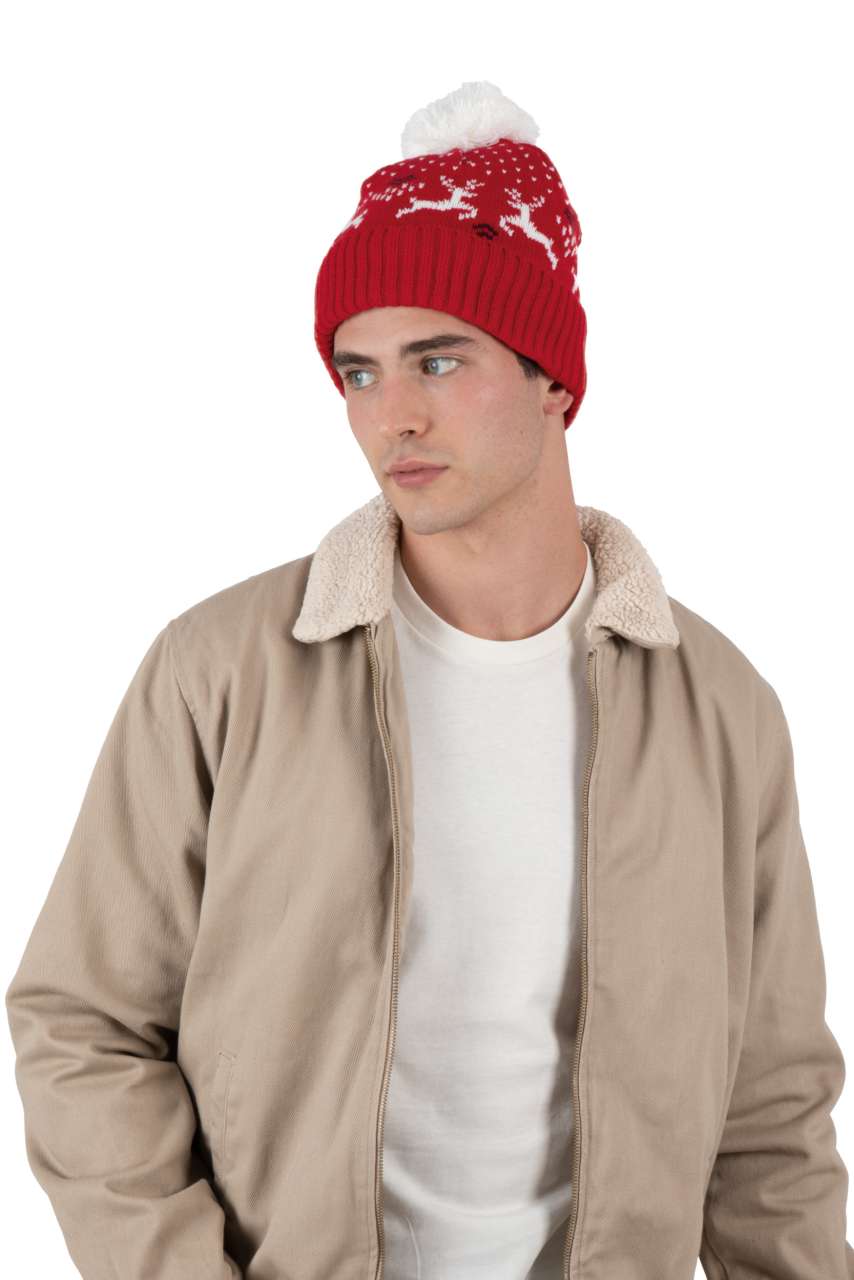 WINTER BEANIE WITH REINDEER DESIGN