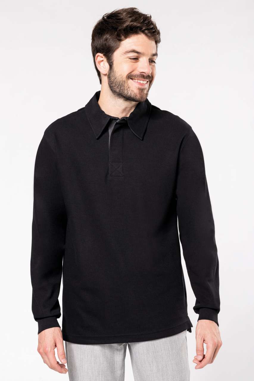 FRENCH RIB - LONG-SLEEVED RIBBED POLO SHIRT
