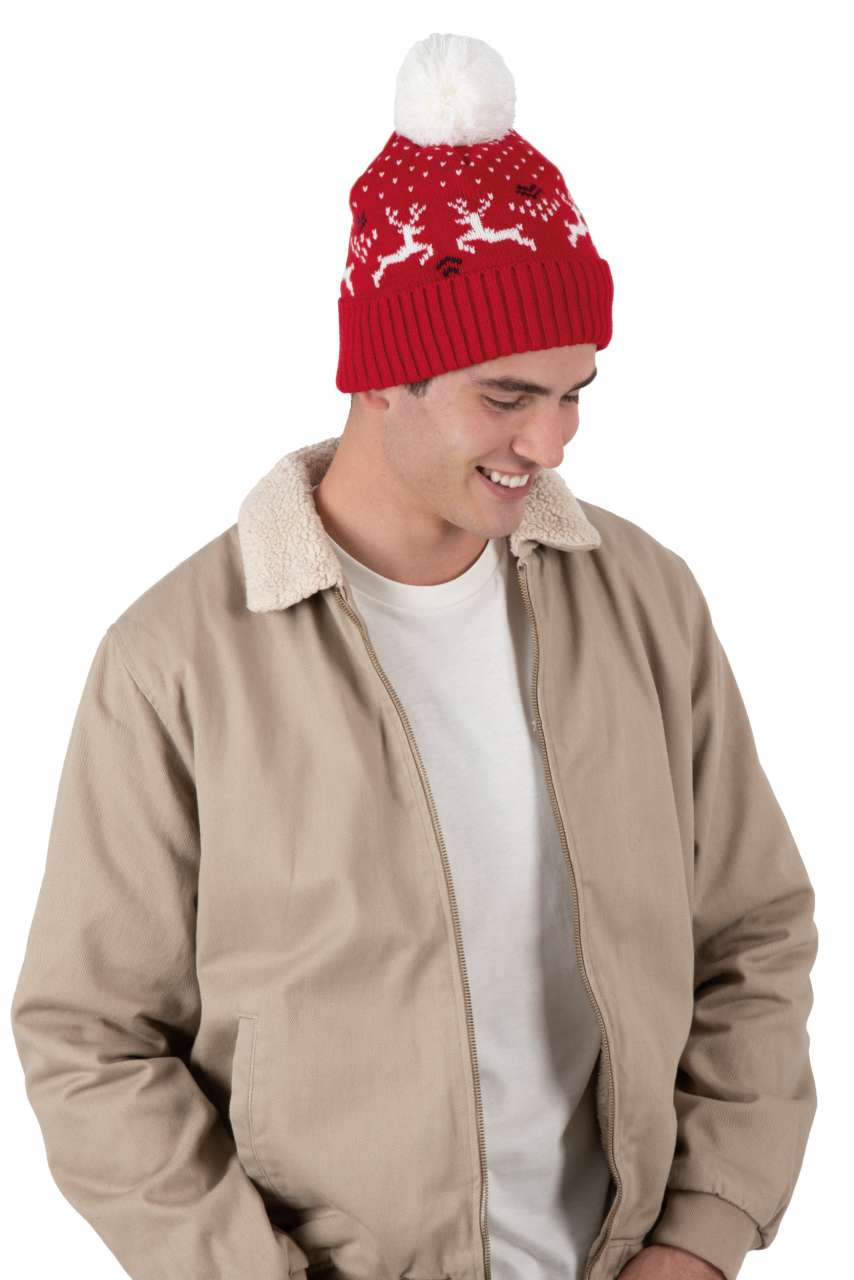 WINTER BEANIE WITH REINDEER DESIGN
