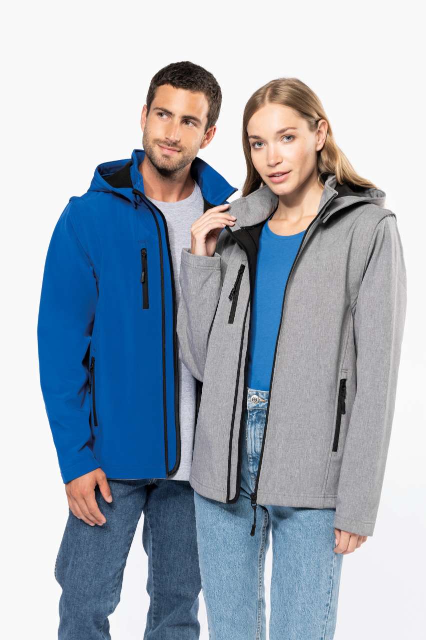 VESTE SOFTSHELL UNISEXE 3 COUCHES À CAPUCHE AVEC MANCHES AMOVIBLES