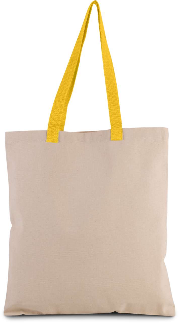 Flat Canvas Shopper With Contrast Handle in Natural/Yellow