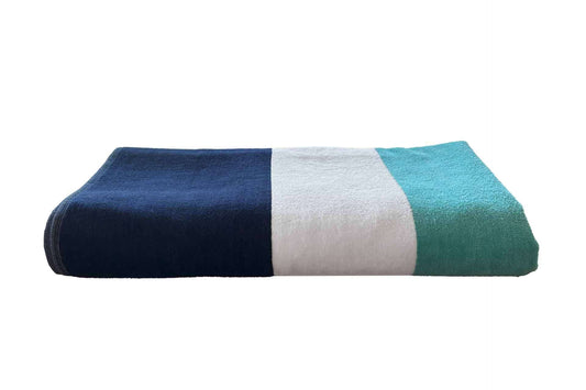 Olima „nautical Stripe” Beach Velour Towel in Navy/White/Aquamarine | utt:ee8c25c370ae