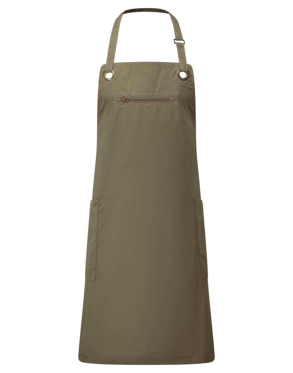 ‘barley’ Contrast Stitch Sustainable Bib Apron in Olive/Chestnut | utt:d5436b9a2052