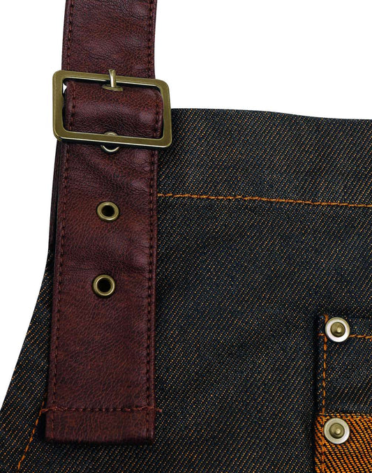 'division' Waxed Look Denim Bib Apron With Faux Leather - Premier (2 of 6) | utt:ace4733fc5a2