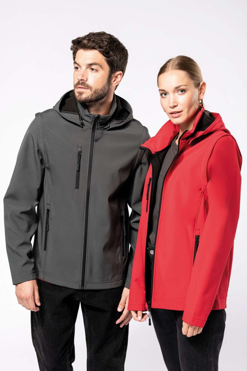 VESTE SOFTSHELL UNISEXE 3 COUCHES À CAPUCHE AVEC MANCHES AMOVIBLES