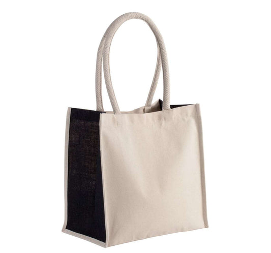 COTTON / JUTE TOTE BAG - 17 L in Natural/Black | utt:9cdec6c034a7