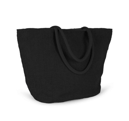 WOVEN JUTE SHOPPING BAG WITH KNIT CANVAS EFFECT - BLACK - Kimood | utt:570cea927dc0