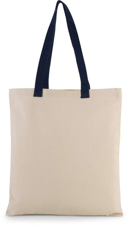Flat Canvas Shopper With Contrast Handle in Natural/Navy