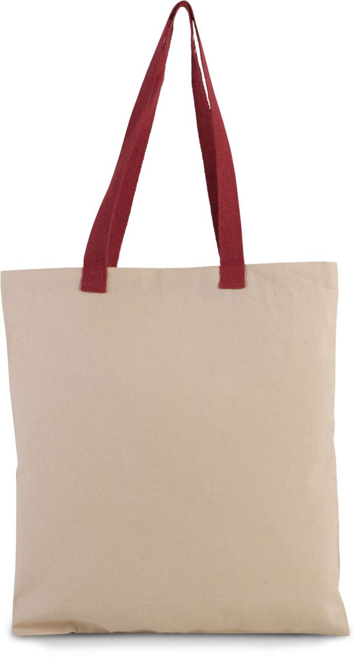 Flat Canvas Shopper With Contrast Handle in Natural/Cherry Red
