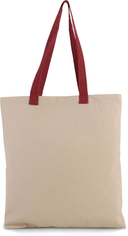 Flat Canvas Shopper With Contrast Handle in Natural/Cherry Red