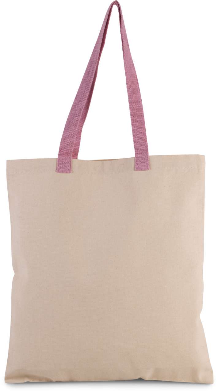 Flat Canvas Shopper With Contrast Handle in Natural/Dark Pink