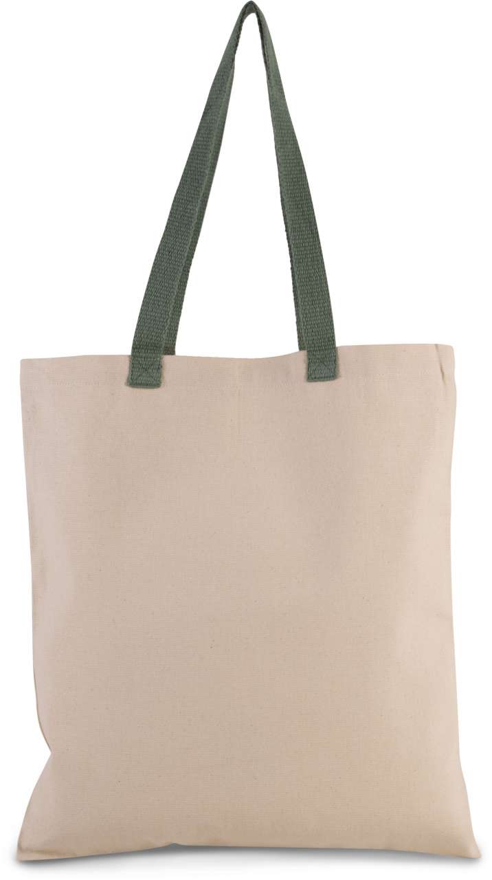 Flat Canvas Shopper With Contrast Handle in Natural/Dusty Light Green