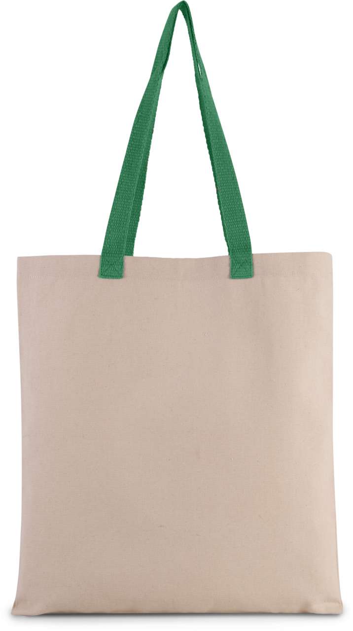 Flat Canvas Shopper With Contrast Handle in Natural/Kelly Green