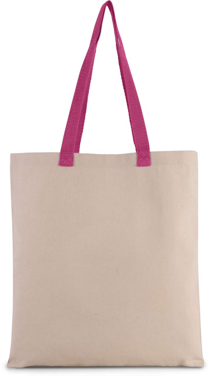 Flat Canvas Shopper With Contrast Handle in Natural/Magenta