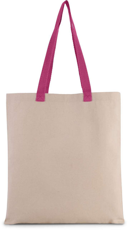 Flat Canvas Shopper With Contrast Handle in Natural/Magenta