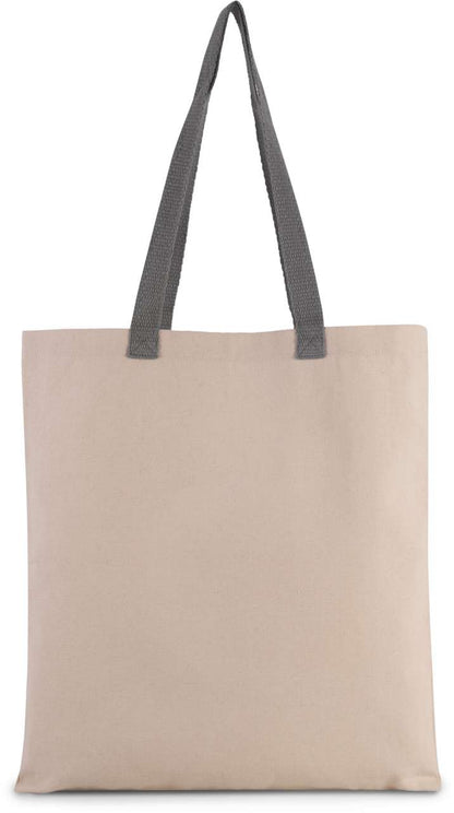 Flat Canvas Shopper With Contrast Handle in Natural/Steel Grey