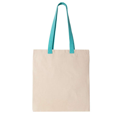 Flat Canvas Shopper With Contrast Handle in Natural/Surf Blue