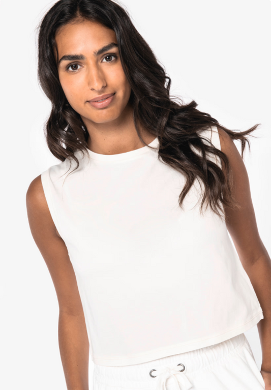 ECO-FRIENDLY LADIES’ SLEEVELESS CROP T-SHIRT - Native Spirit (2 of 5) | utt:a113610eff37