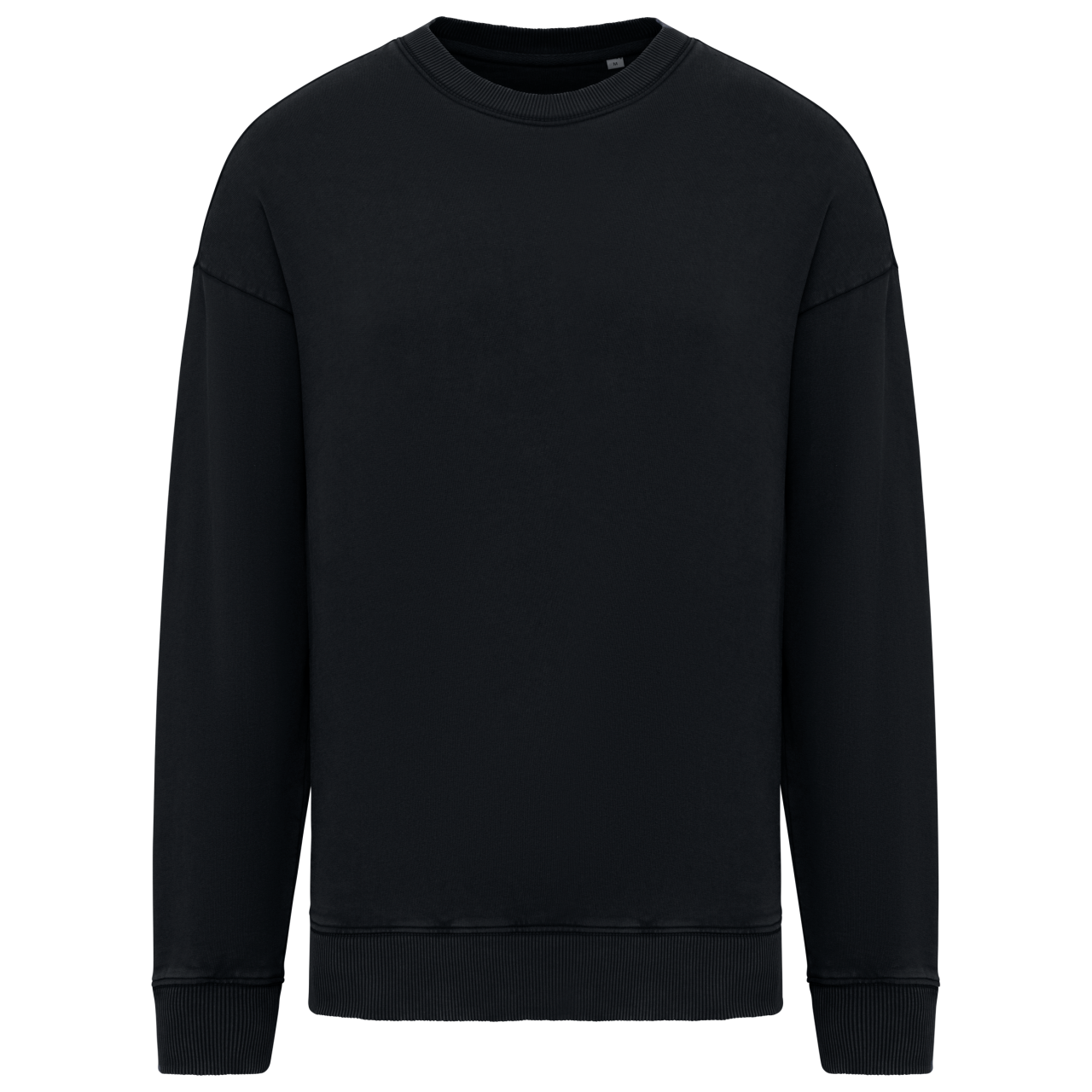Unisex Washed Effect Oversize Round Neck Sweatshirt in Washed Black