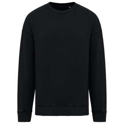 Unisex Washed Effect Oversize Round Neck Sweatshirt in Washed Black