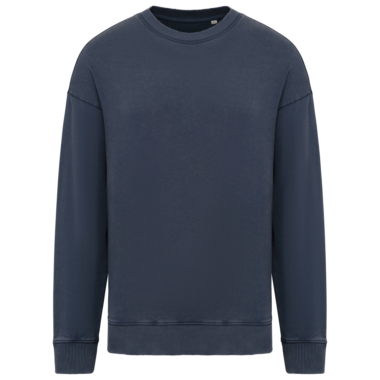Unisex Washed Effect Oversize Round Neck Sweatshirt in Washed Navy Blue