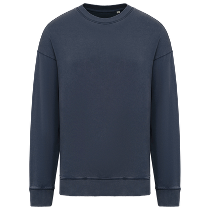 Unisex Washed Effect Oversize Round Neck Sweatshirt in Washed Navy Blue