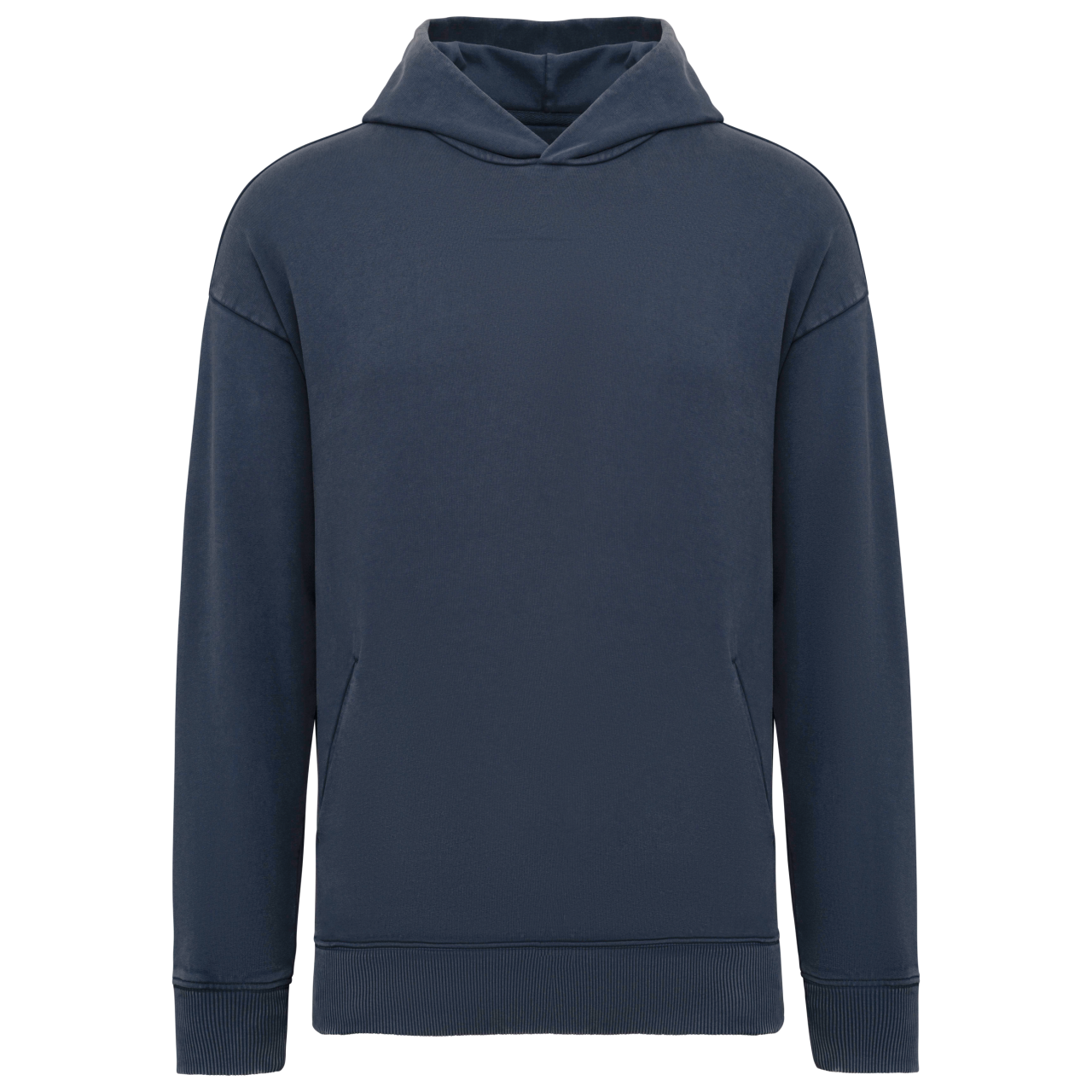Unisex Washed Effect Oversize Hooded Sweatshirt in Washed Navy Blue