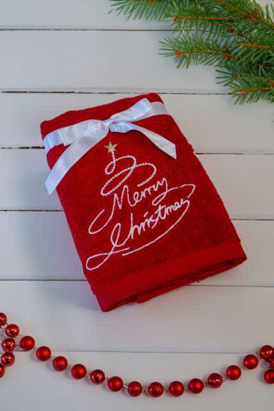 OLIMA CHRISTMAS TOWEL - MERRY CHRISTMAS in Red | utt:6938cd68836a