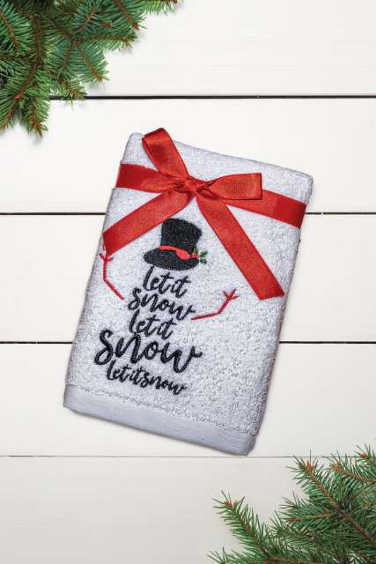 OLIMA CHRISTMAS TOWEL - LET IT SNOW SNOWMAN in White | utt:a25fc02574a9