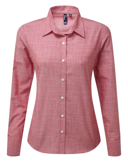 Women's Cotton Slub Chambray Long Sleeve Shirt in Red | utt:f1255051f3dc
