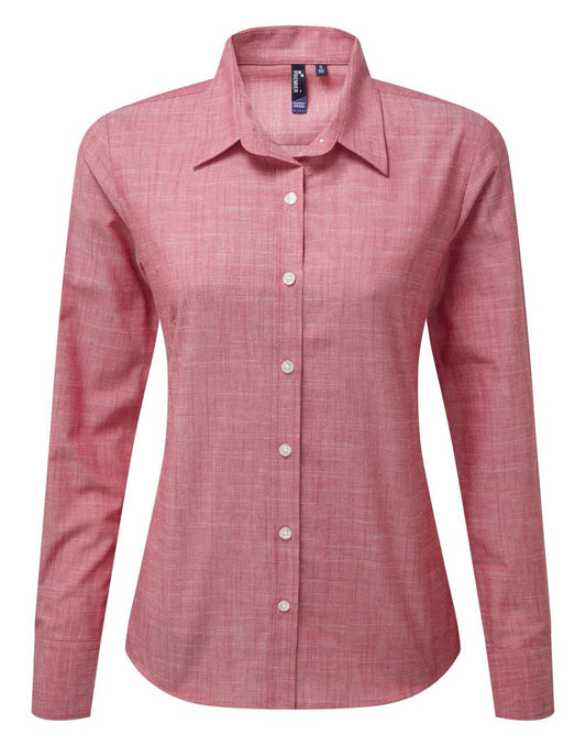 WOMEN'S COTTON SLUB CHAMBRAY LONG SLEEVE SHIRT in Red | utt:f1255051f3dc