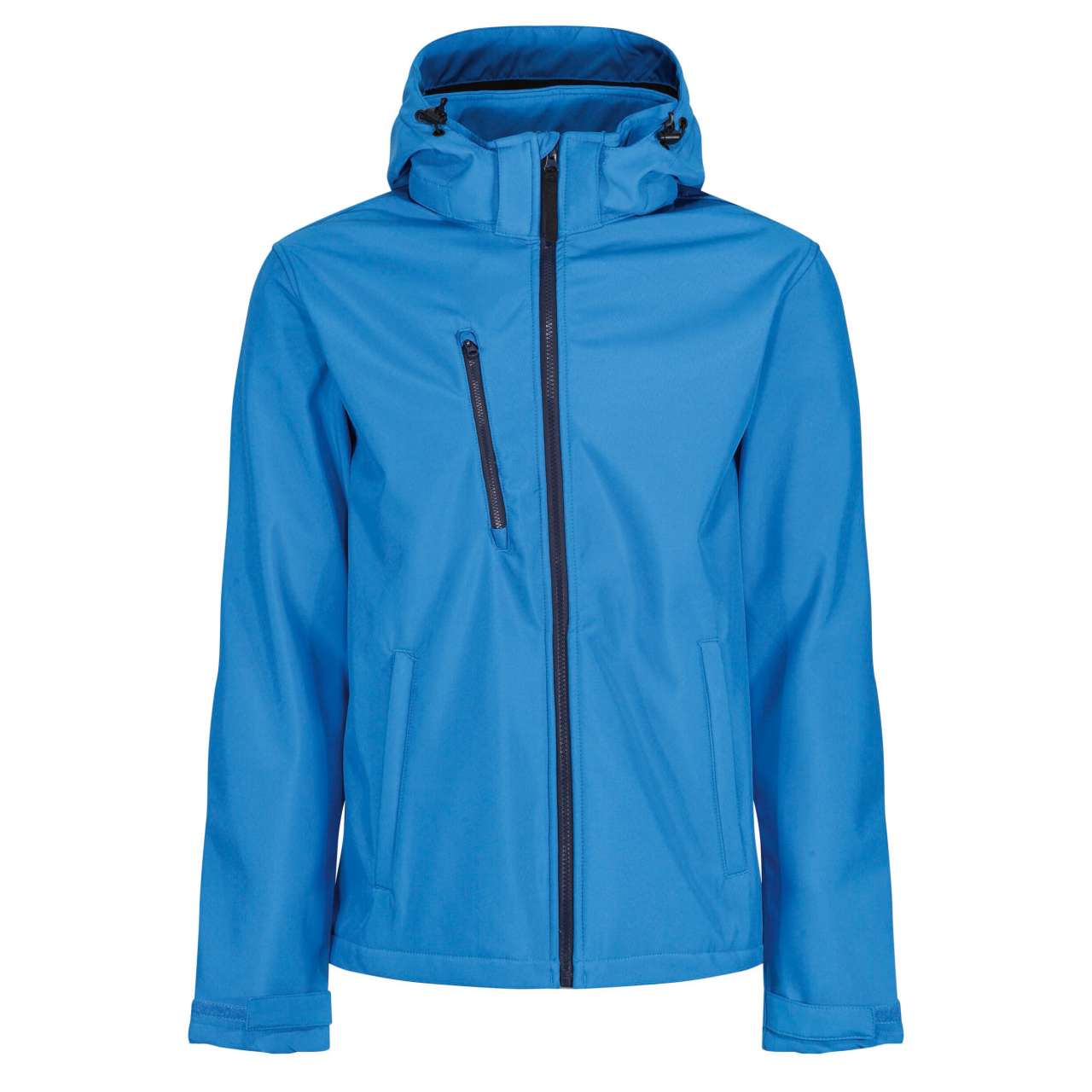VENTURER 3 LAYER HOODED PRINTABLE SOFTSHELL JACKET in French Blue/Navy | utt:a09f2f912877