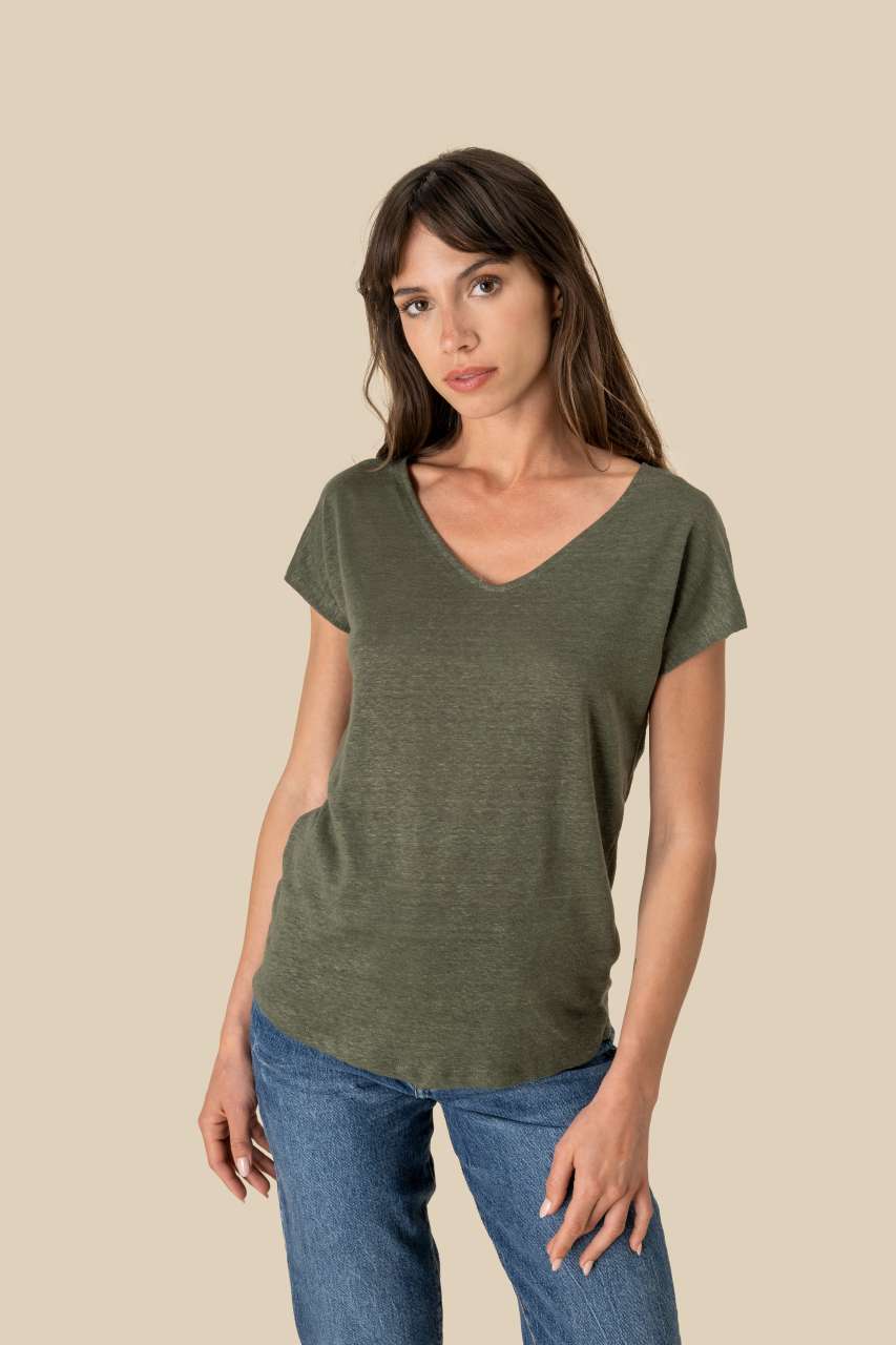 Ladies' V-Neck Linen T-Shirt - Spasso (1 of 4) | utt:d699c554fe9f